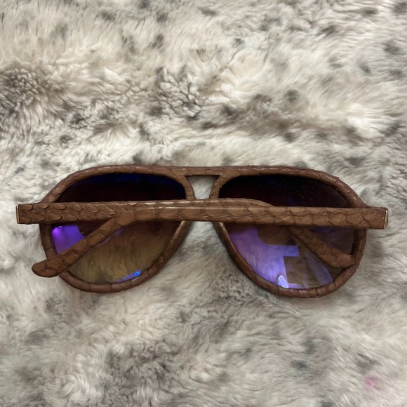 Linda Farrow -  Aviator Sunglasses – Brown Snakeskin Frame MSRP$1150 Super Rare - Picture 2 of 5